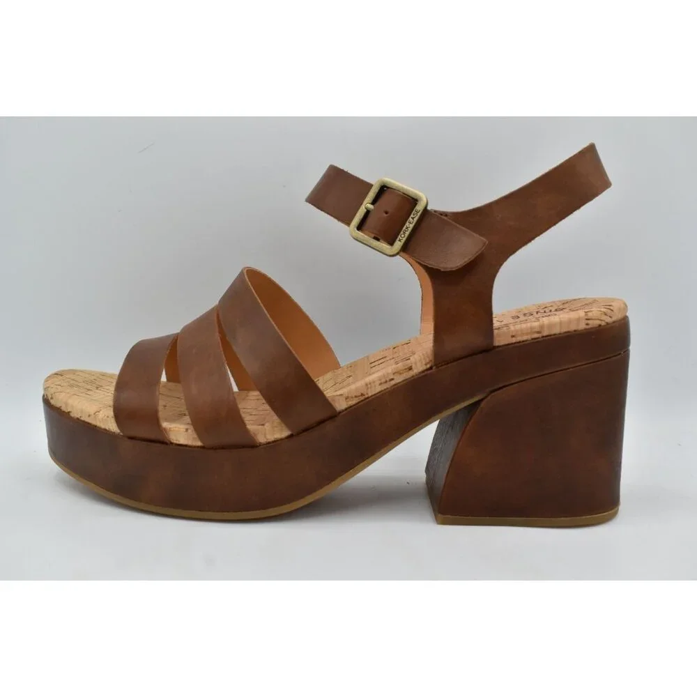 Kork-Ease Women 11 Pasha Brown Full Grain Leather Heeled Strappy Platform Sandal